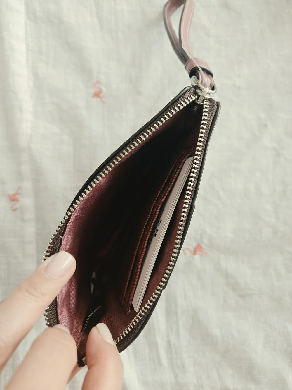 COACH Signature Wristlet Pouch in Brown and Dusty Pink